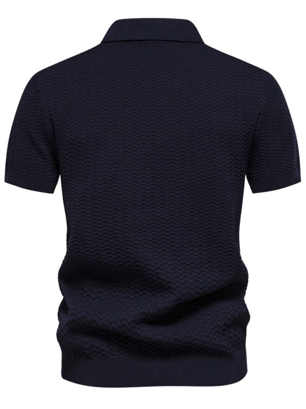 Men's Collared Neck Striped Texture Knit Polo - Diverse Creations & CompanyPolo shirtDark Navy