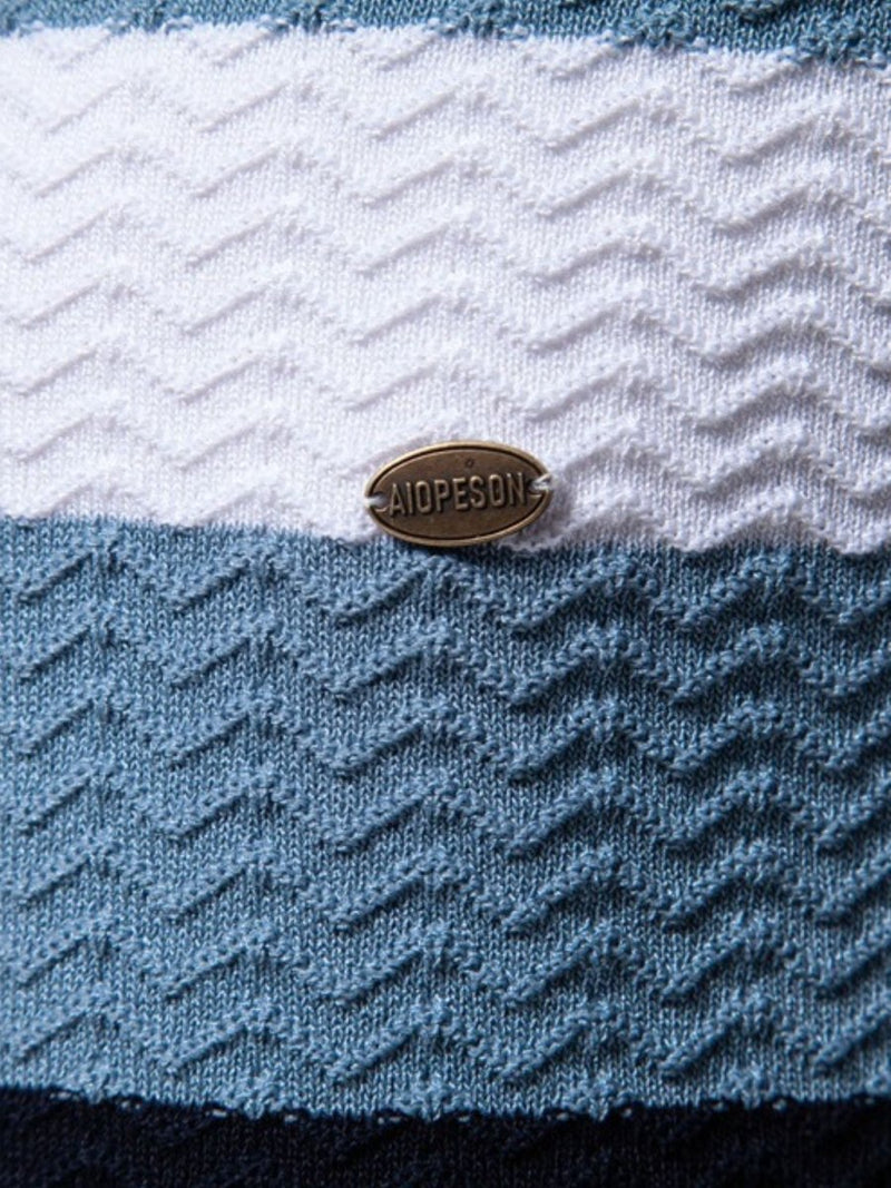 Men's Collared Neck Striped Texture Knit Polo - Diverse Creations & CompanyPolo shirtDark Navy