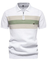 Men's Collared Neck Striped Texture Knit Polo - Diverse Creations & CompanyPolo shirtWhite