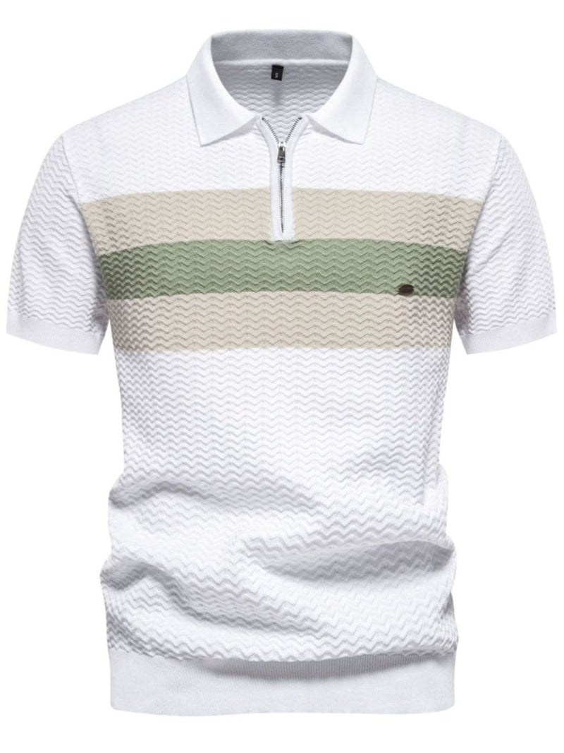 Men's Collared Neck Striped Texture Knit Polo - Diverse Creations & CompanyPolo shirtWhite