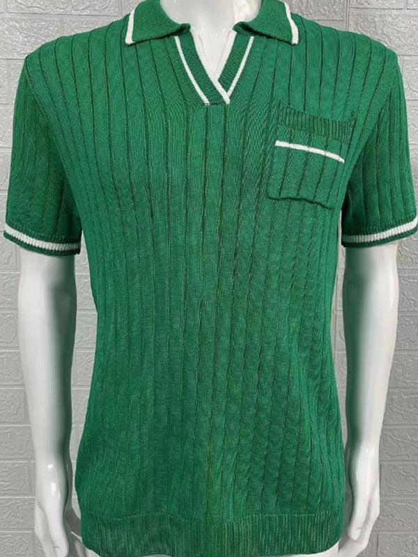 Men's Contrast Collared Neck Ribbed Knit Polo - Diverse Creations & CompanyPolo shirtGreen