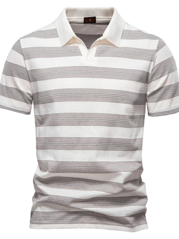 Men's Contrast Striped Short Sleeve Polo - Diverse Creations & CompanyPolo shirtIvory