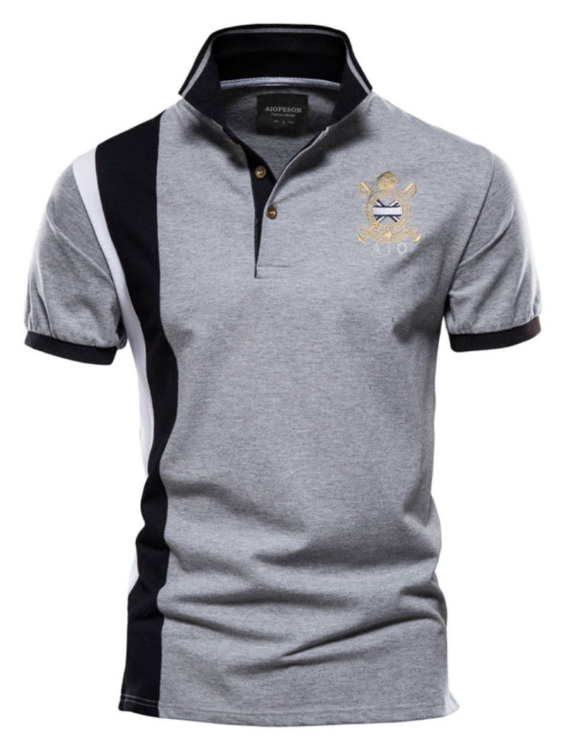 Men's Embroidered Collared Neck Striped Contrast Polo - Diverse Creations & CompanyCollared Polo ShirtGray