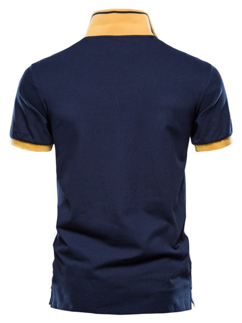 Men's Embroidered Collared Neck Striped Contrast Polo - Diverse Creations & CompanyCollared Polo ShirtNavy