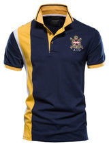 Men's Embroidered Collared Neck Striped Contrast Polo - Diverse Creations & CompanyCollared Polo ShirtNavy