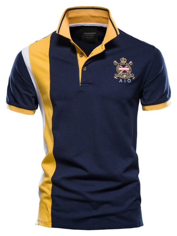 Men's Embroidered Collared Neck Striped Contrast Polo - Diverse Creations & CompanyCollared Polo ShirtNavy