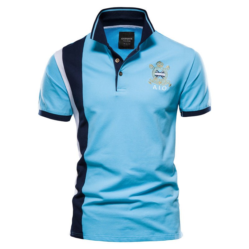 Men's Embroidered Collared Neck Striped Contrast Polo - Diverse Creations & CompanyCollared Polo ShirtSky Blue