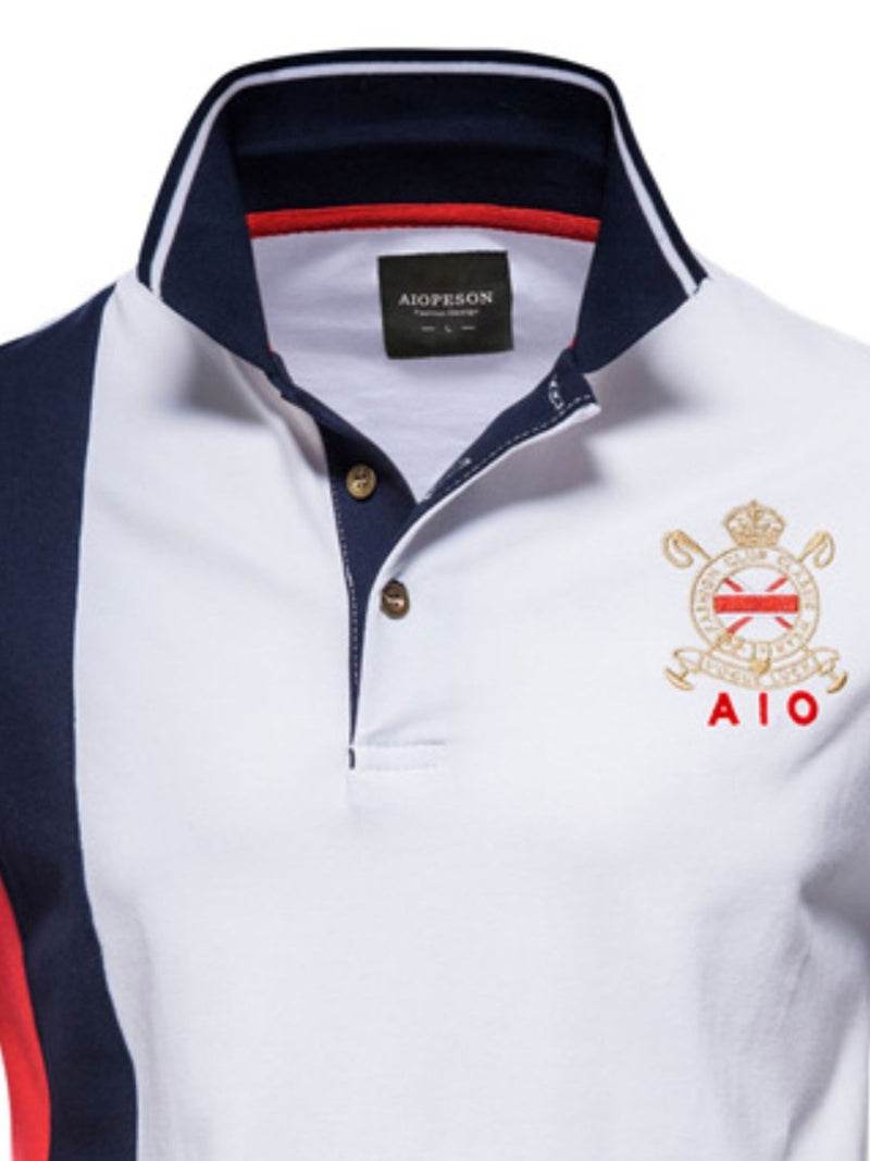 Men's Embroidered Collared Neck Striped Contrast Polo - Diverse Creations & CompanyCollared Polo ShirtWhite