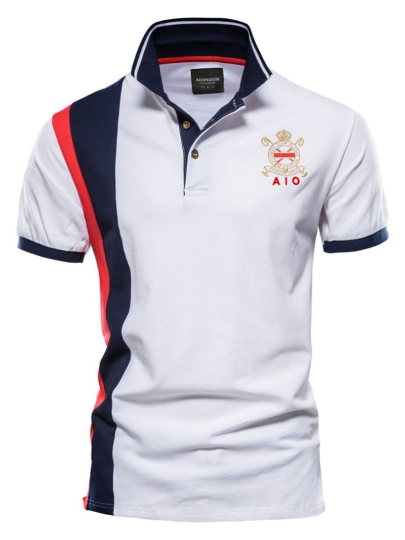 Men's Embroidered Collared Neck Striped Contrast Polo - Diverse Creations & CompanyCollared Polo ShirtWhite