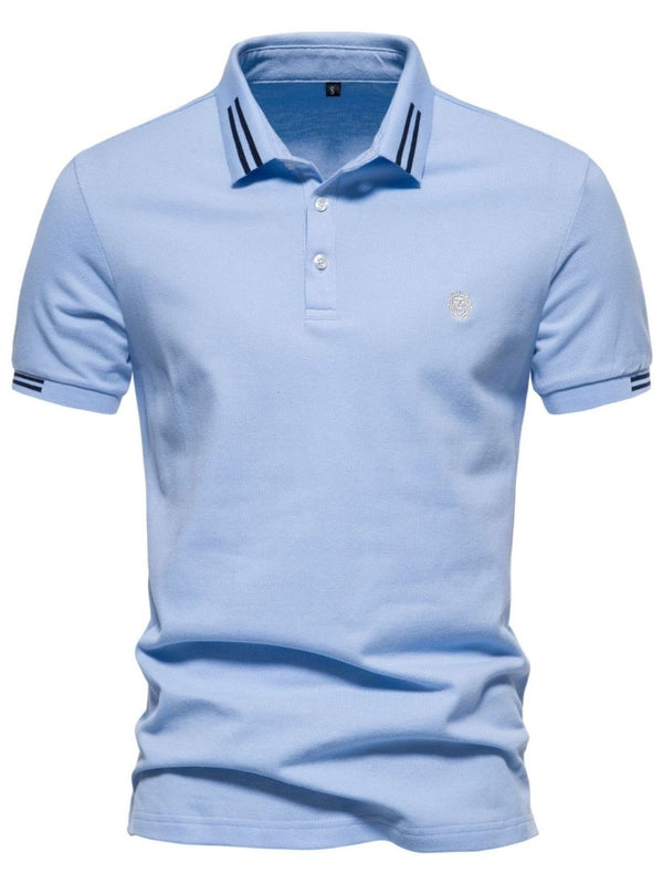 Men's Embroidered Striped Short Sleeve Polo - Diverse Creations & CompanyPolo shirtLight Blue