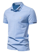 Men's Embroidered Striped Short Sleeve Polo - Diverse Creations & CompanyPolo shirtLight Blue
