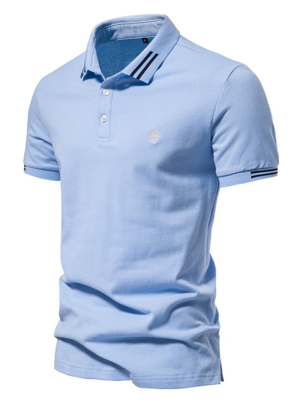 Men's Embroidered Striped Short Sleeve Polo - Diverse Creations & CompanyPolo shirtLight Blue