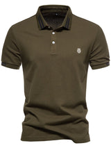Men's Embroidered Striped Short Sleeve Polo - Diverse Creations & CompanyPolo shirtOlive Brown