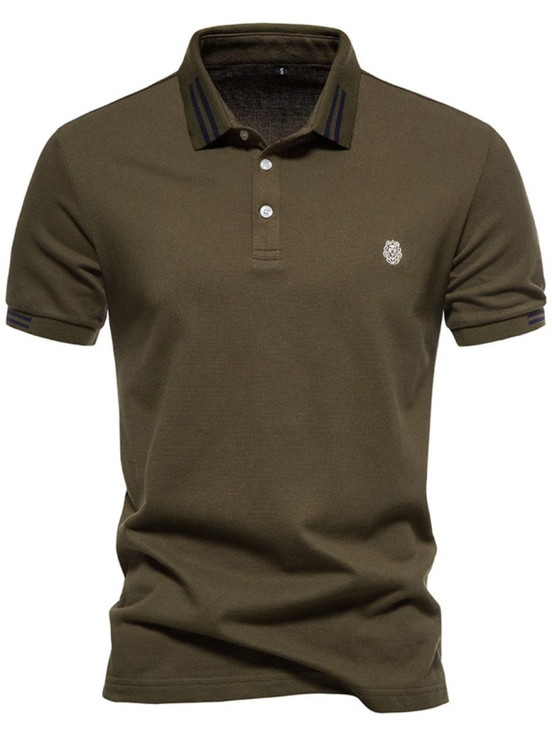 Men's Embroidered Striped Short Sleeve Polo - Diverse Creations & CompanyPolo shirtOlive Brown