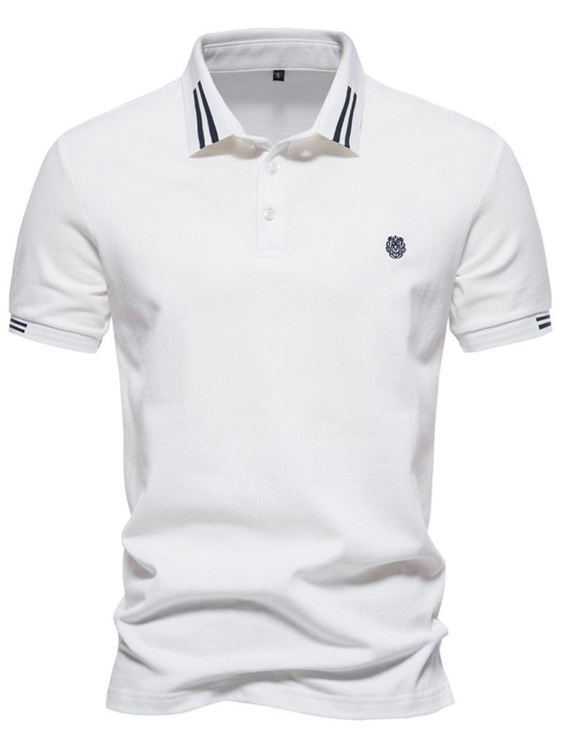 Men's Embroidered Striped Short Sleeve Polo - Diverse Creations & CompanyPolo shirtWhite