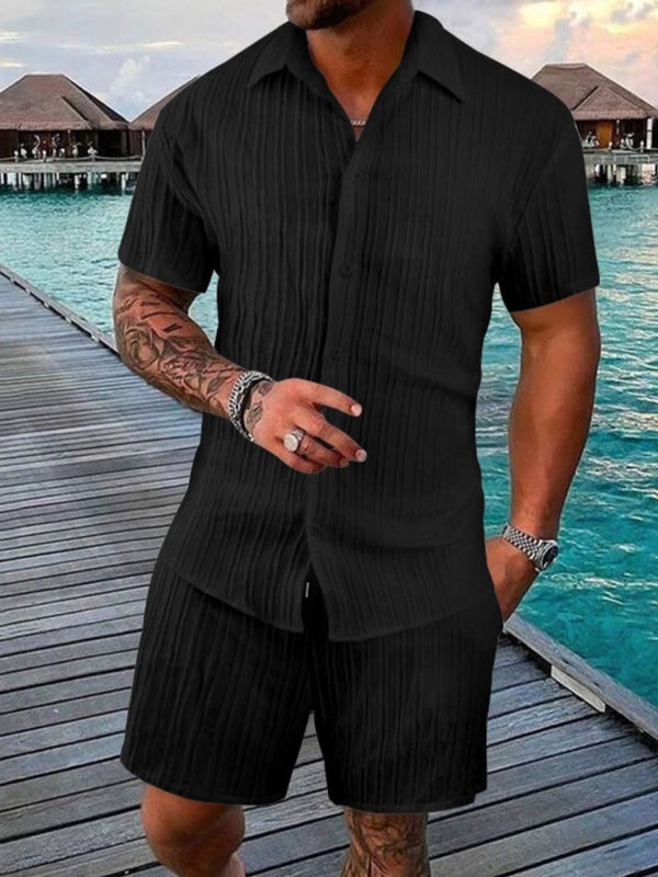 Men's Full Size Button Down Short Sleeve Shirt and Shorts Set - Diverse Creations & CompanyTwo - piece short sleeveshirt and shortsBlack