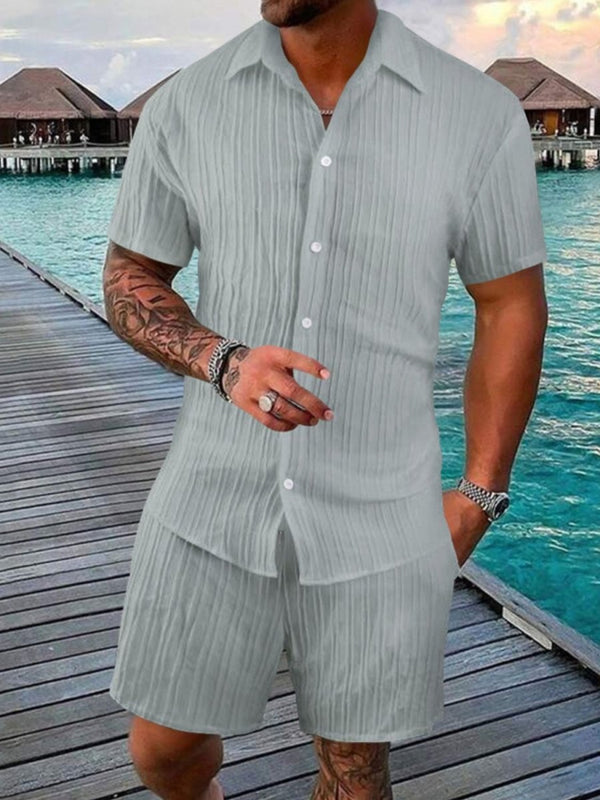 Men's Full Size Button Down Short Sleeve Shirt and Shorts Set - Diverse Creations & CompanyTwo - piece short sleeveshirt and shortsGray