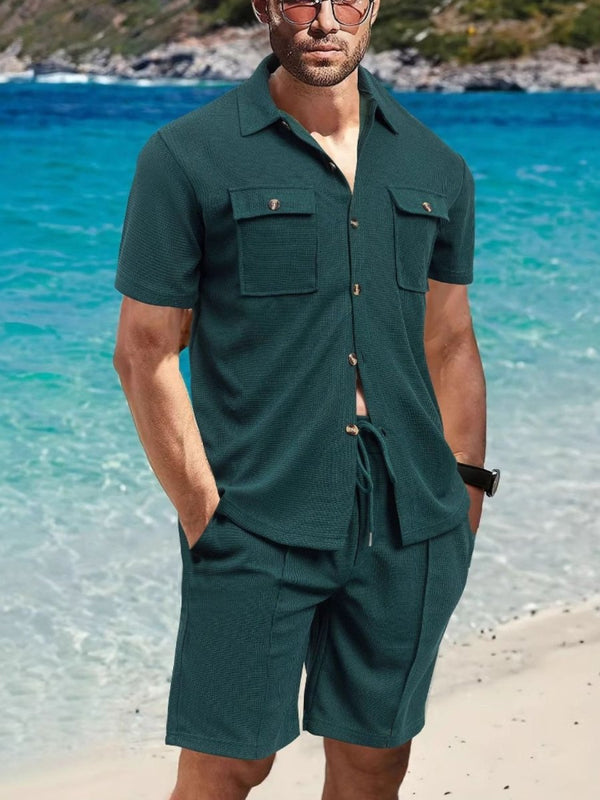 Men's Full Size Button Down Short Sleeve Top and Shorts Set - Diverse Creations & CompanyTwo - piece short sleeve shirt with shortsDeep Teal