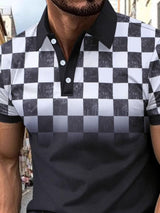 Men's Full - Size Collared Checkered Short Sleeve Polo Plus Size - Diverse Creations & CompanyPolo shirtBlack