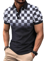 Men's Full - Size Collared Checkered Short Sleeve Polo Plus Size - Diverse Creations & CompanyPolo shirtBlack