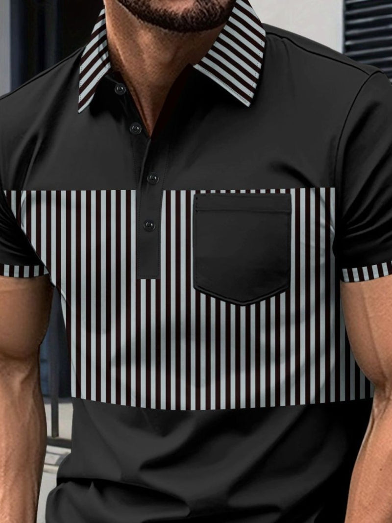 Men's Full Size Collared Contrast Striped Polo Plus Size - Diverse Creations & CompanyPolo shirtBlack