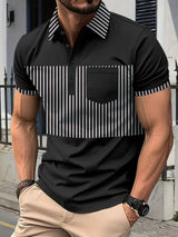 Men's Full Size Collared Contrast Striped Polo Plus Size - Diverse Creations & CompanyPolo shirtBlack