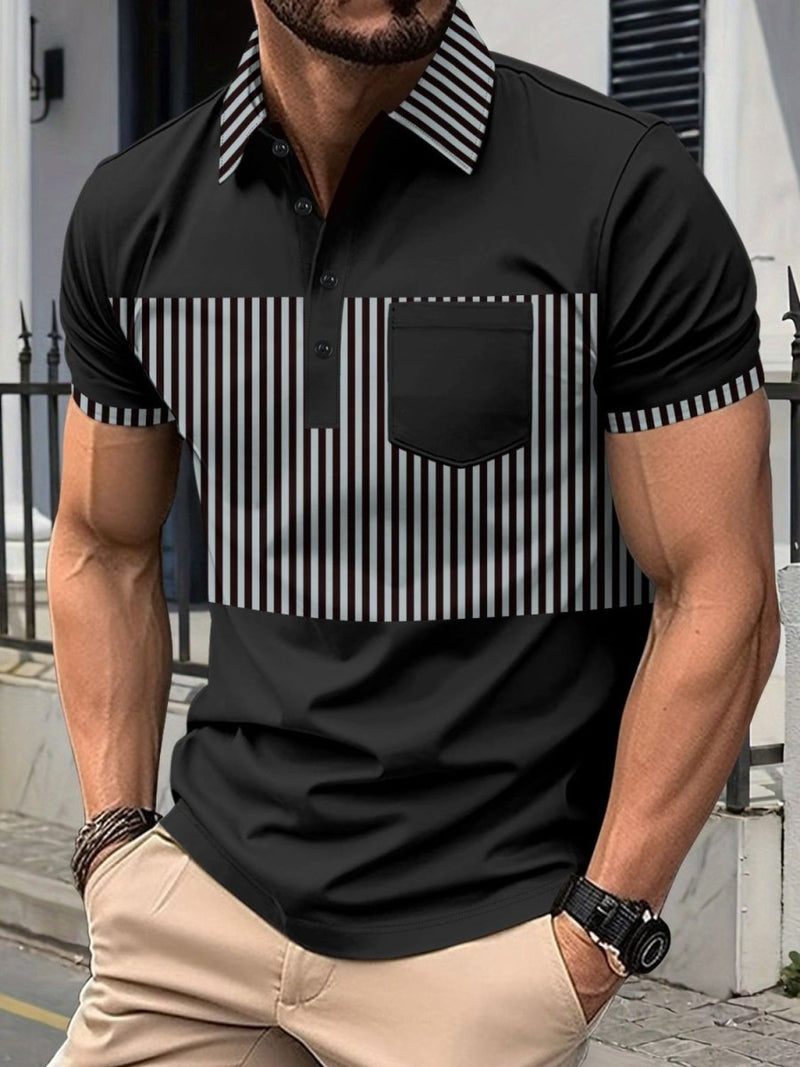 Men's Full Size Collared Contrast Striped Polo Plus Size - Diverse Creations & CompanyPolo shirtBlack