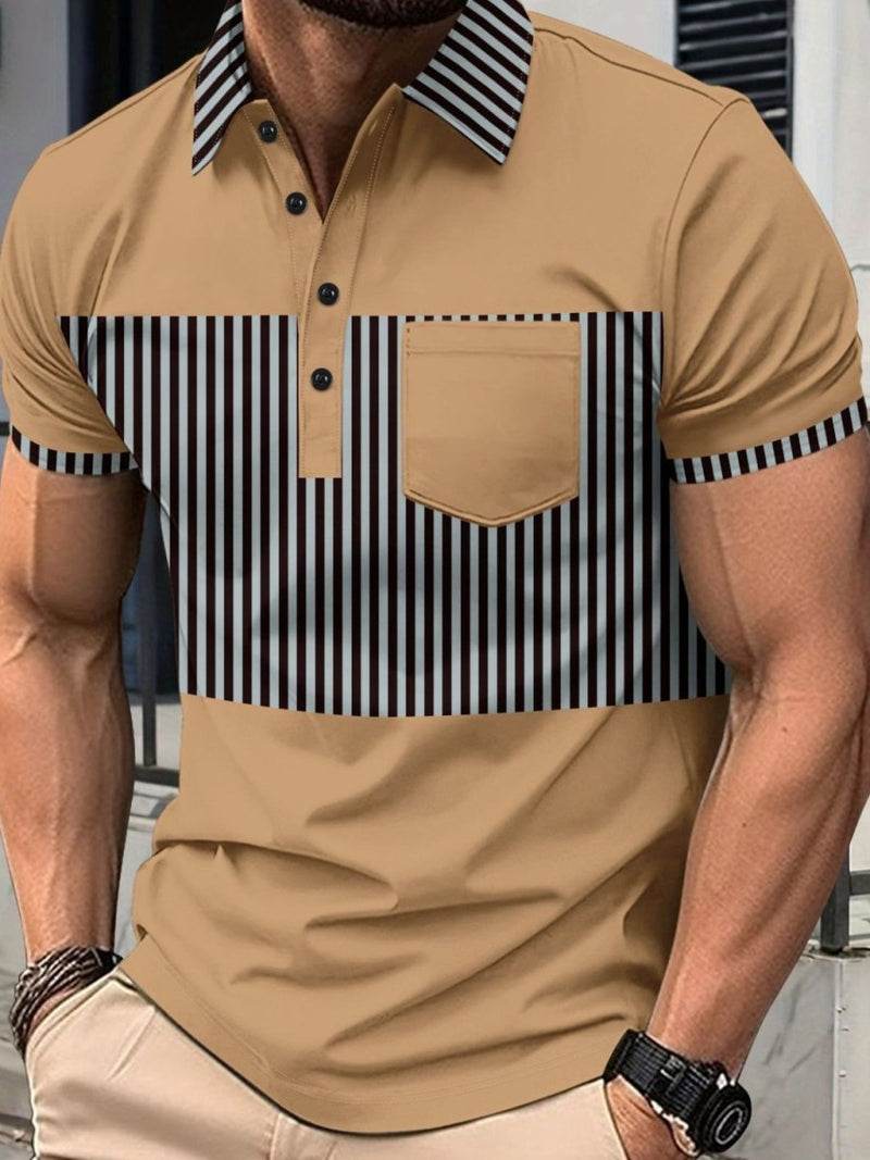 Men's Full Size Collared Contrast Striped Polo Plus Size - Diverse Creations & CompanyPolo shirtCamel