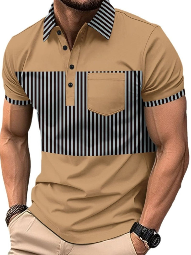 Men's Full Size Collared Contrast Striped Polo Plus Size - Diverse Creations & CompanyPolo shirtCamel