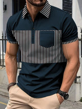 Men's Full Size Collared Contrast Striped Polo Plus Size - Diverse Creations & CompanyPolo shirtNavy