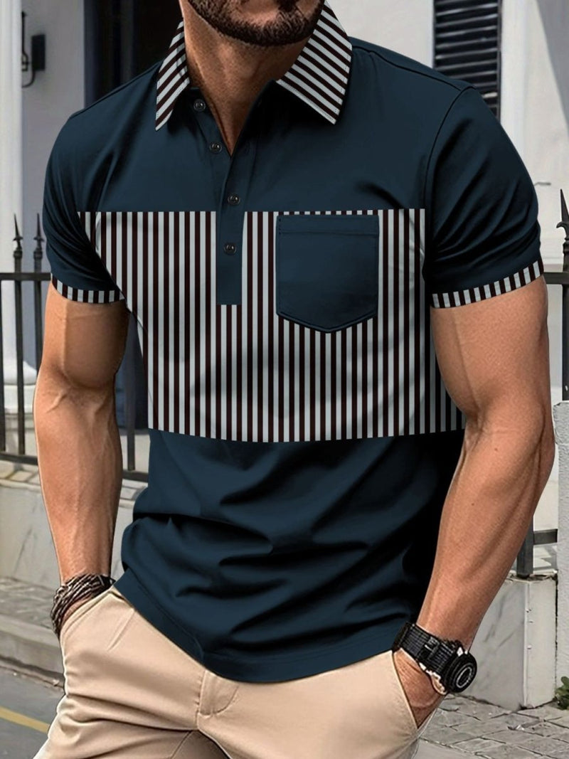 Men's Full Size Collared Contrast Striped Polo Plus Size - Diverse Creations & CompanyPolo shirtNavy