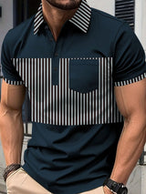 Men's Full Size Collared Contrast Striped Polo Plus Size - Diverse Creations & CompanyPolo shirtNavy