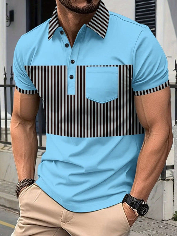 Men's Full Size Collared Contrast Striped Polo Plus Size - Diverse Creations & CompanyPolo shirtPastel Blue