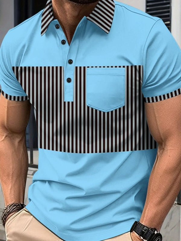 Men's Full Size Collared Contrast Striped Polo Plus Size - Diverse Creations & CompanyPolo shirtPastel Blue