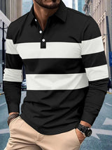 Men's Full - Size Collared Contrast Striped Polo - Diverse Creations & CompanyPolo shirtBlack