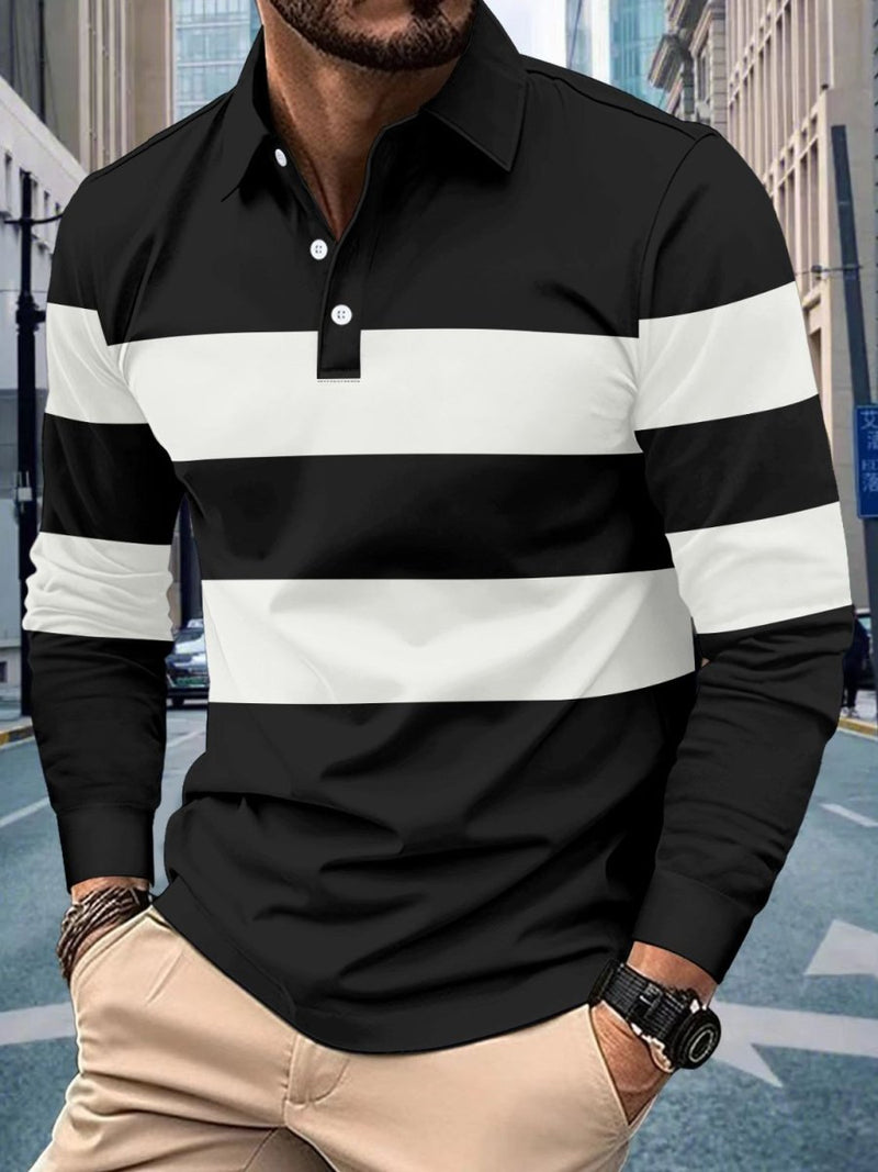 Men's Full - Size Collared Contrast Striped Polo - Diverse Creations & CompanyPolo shirtBlack