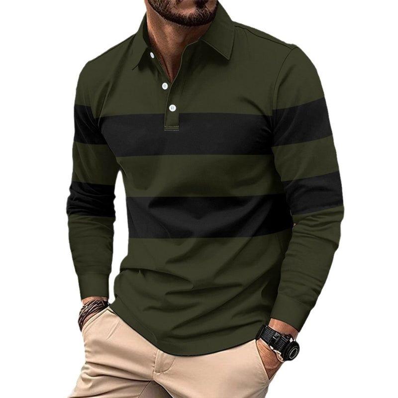 Men's Full - Size Collared Contrast Striped Polo - Diverse Creations & CompanyPolo shirtBlack Forest