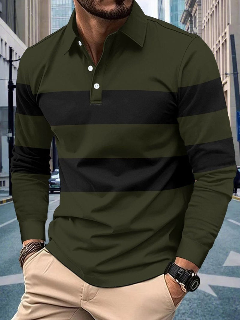 Men's Full - Size Collared Contrast Striped Polo - Diverse Creations & CompanyPolo shirtBlack Forest