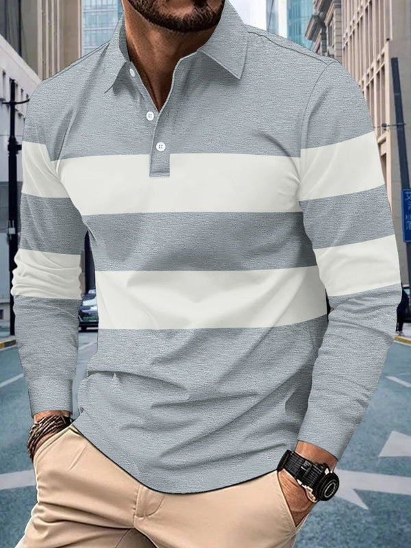 Men's Full - Size Collared Contrast Striped Polo - Diverse Creations & CompanyPolo shirtGray
