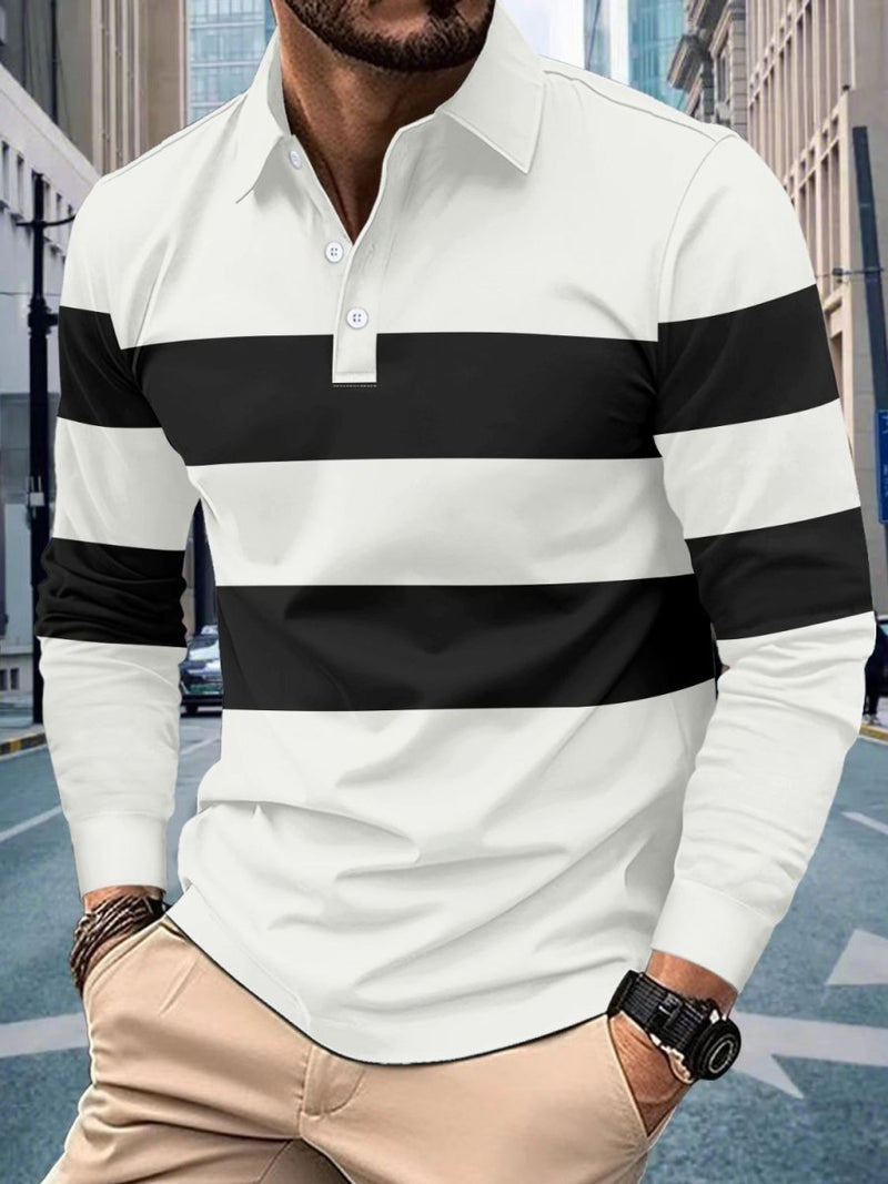 Men's Full - Size Collared Contrast Striped Polo - Diverse Creations & CompanyPolo shirtWhite