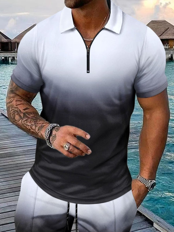 Men's Full Size Gradient Collared Neck Top and Shorts Set Plus Size - Diverse Creations & CompanyTwo - piece short sleeveshirt and shortsBlack