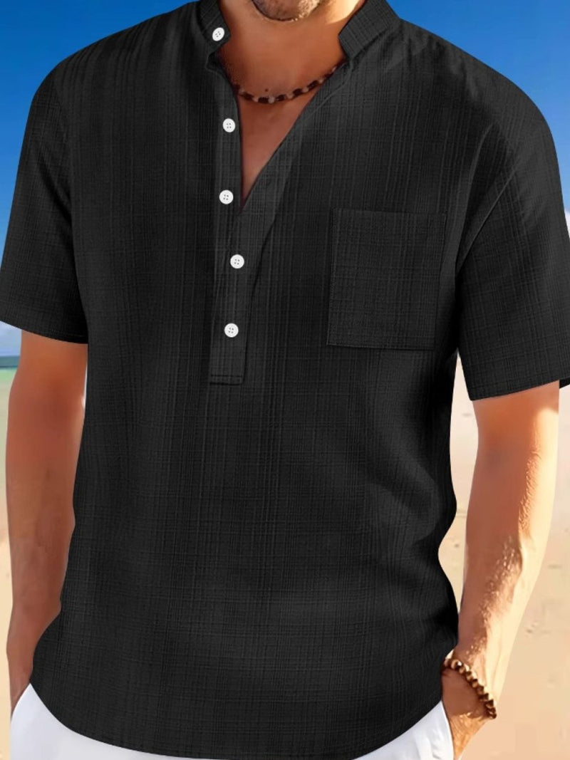 Men's Full Size Half Button Short Sleeve Polo Plus Size - Diverse Creations & CompanyPolo Button ShirtBlack