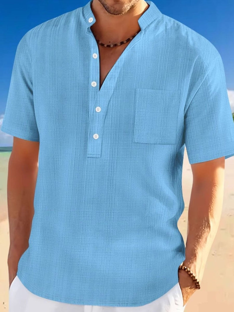 Men's Full Size Half Button Short Sleeve Polo Plus Size - Diverse Creations & CompanyPolo Button ShirtSky Blue