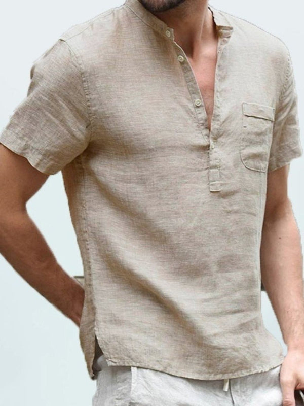 Men's Full Size Half Button Short Sleeve Polo - Diverse Creations & CompanyPolo shirtKhaki