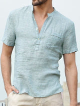 Men's Full Size Half Button Short Sleeve Polo - Diverse Creations & CompanyPolo shirtLight Blue