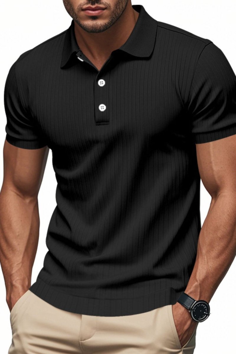 Men's Full Size Ribbed Short Sleeve Polo - Diverse Creations & CompanyPolo shirtBlack