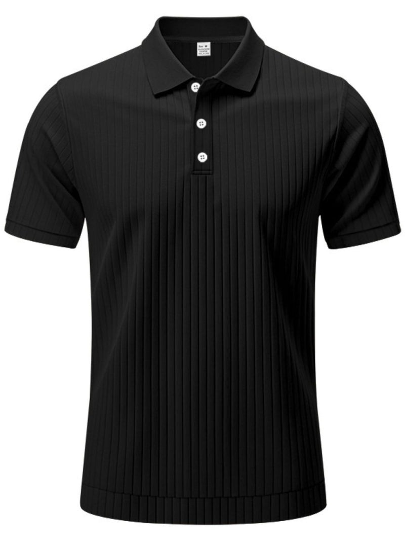 Men's Full Size Ribbed Short Sleeve Polo - Diverse Creations & CompanyPolo shirtBlack
