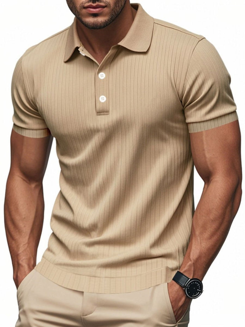 Men's Full Size Ribbed Short Sleeve Polo - Diverse Creations & CompanyPolo shirtKhaki