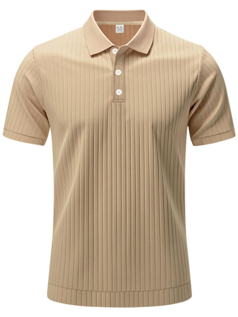 Men's Full Size Ribbed Short Sleeve Polo - Diverse Creations & CompanyPolo shirtKhaki