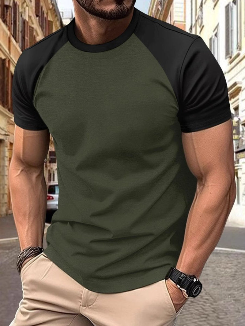 Men's Full Size Round Neck Contrast T-Shirt - Diverse Creations & CompanyMen's T ShirtBlack Forest